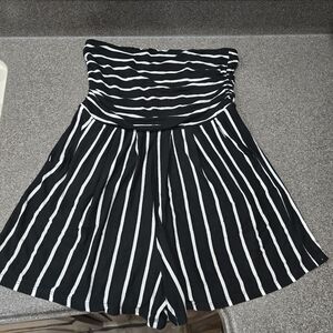 Hannah Black & White Striped Strapless Shorts Skort